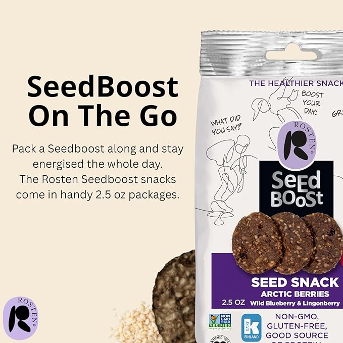 ROSTEN SeedBoost Seed Crackers (16 Pack) Artic Berries Flavor with Wild Blueberries & Lingonberries - Vegan, Non-GMO, Gluten Free (2.5oz Each)