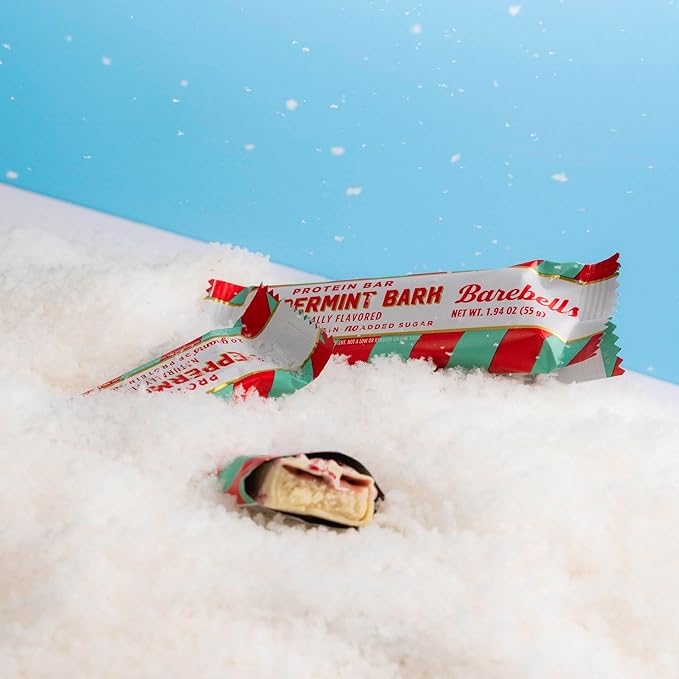 Barebells Protein Bars Peppermint Bark – 24 Count (Pack of 2), 20g Protein, Creamy Vanilla Nougat with 1g Sugar, White Chocolate Coated Snack for Breakfast or Post-Workout
