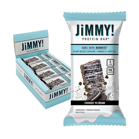 JiMMY! Bars with Benefits, Protein Bar, Cookies 'N Cream, 12 Bars, 2.05 oz (58 g) Each