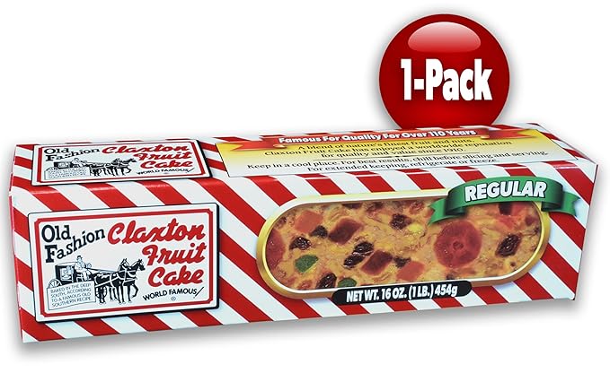 Claxton Fruit Cake – 1-Lb. Regular Recipe | Old Fashioned Holiday Fruitcake Packed in Signature Claxton Gift Carton | A Traditional Holiday Favorite