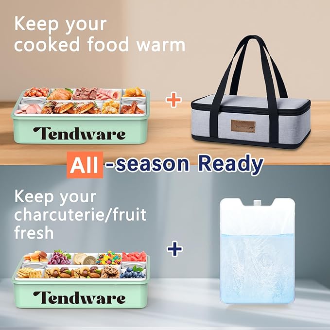 Chilled Portable Snackle Box Container Insulated Bag Keep Food Warm 12 Compartment Divided Serving Tray Reusable Ice Pack Birthday Gift Road Trip Essentials for Charcuterie Snack Picnic