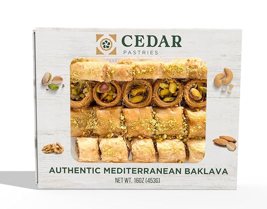 Cedar Pastries 19-Piece Baklava Assortment – Pistachio, Cashew & Walnut | Handmade Mediterranean Pastries | Kosher & Halal Certified | Small Gift Box