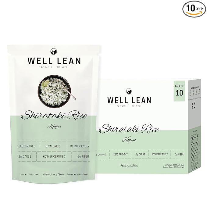 Well Lean Shirataki Konjac Rice - 10 Pack - For Quick Dinner Meals, Ideal for Keto, Paleo, and Low Carb Diets - Ready to Eat, Rice Alternative