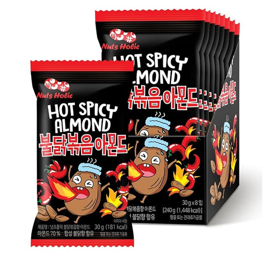 Korean Food Nuts Holic Hot & Spicy Almond, Korean Seasoned Almond Snack, 8 Packs 8.5 oz (1.05 oz Each)
