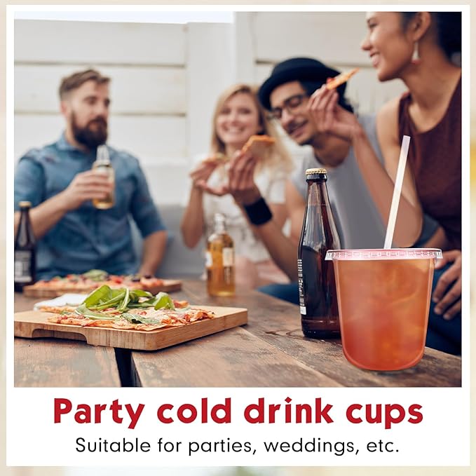 Ziliny 50 Sets Clear Plastic Cups with Lids and Straws, Disposable Iced Coffee Cups Drinking PET for Cold Drinks, Juice, Smoothie, Coffee Shops, Party, Christmas(Pink,12 oz)
