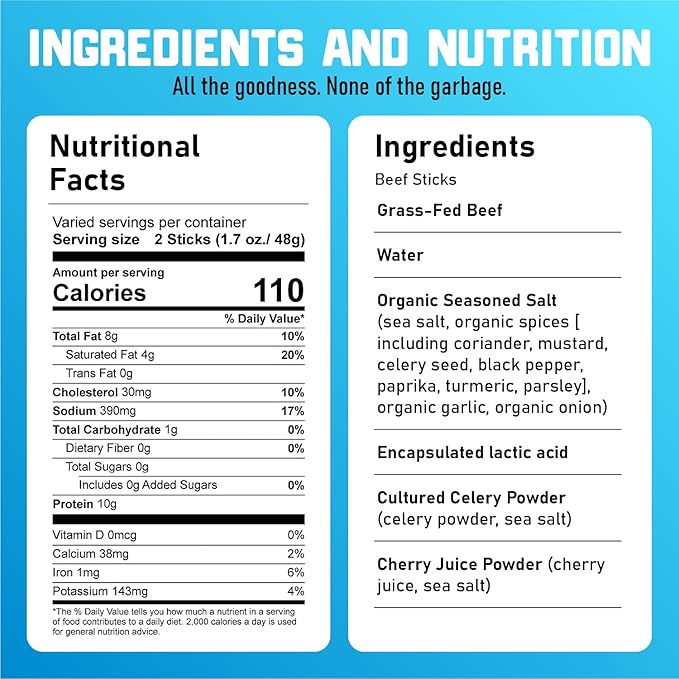 Nick's Sticks Clean & Balanced 100% Grass-Fed Beef Snack Sticks | Made in the USA | Gluten Free | Paleo, Keto, Whole30 Approved | No Soy, Antibiotics or Hormones (12 – 1.7oz. Packages of 2 Sticks)