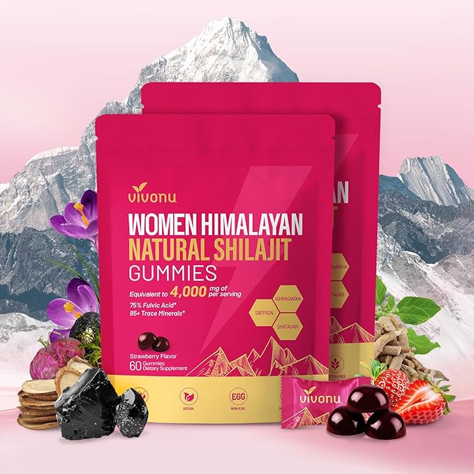 VivoNu Shilajit for Women, Contains Tongkat Ali, Ashwagandha*, Ginger, Saffron for hormonal* Balance & Energy | Tasty Shilajit Strawberry Flavor with Pure Himalayans Shilajitns
