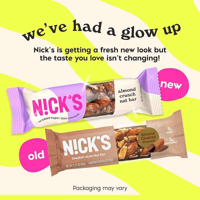 NICKS Keto Nut Bar Almond Chocolate Snack Bar, Low Carb Snacking for Sports, Hiking, Gaming, Outdoor Activities, 1G sugar, 3G net carbs, healthy snack (pack of 30) 40.0 grams