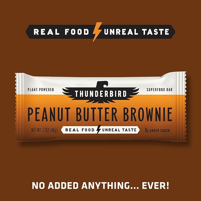 Thunderbird Bars Energy Snack, Gluten-Free with Protein, Healthy Real Food, Vegan Non-GMO, No Added Sugar (12 Count, 1.7 oz. Bars) (Peanut Butter Brownie)