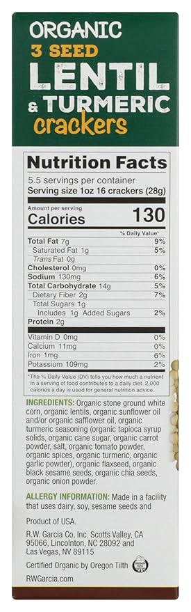 RW GARCIA Organic Lentil Turmeric Crackers, 5.5 OZ