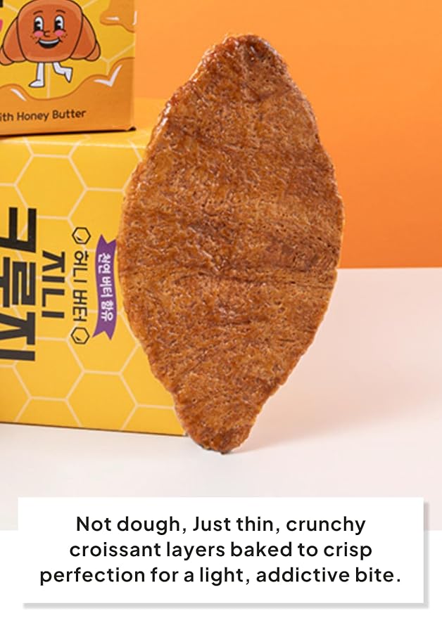 Korean Food Flat Croissant Snack – Honey Butter Flavor | 10 Individually Wrapped Packs per Box, Crispy Layered Pastry Chips, Shelf-Stable Korean Snack