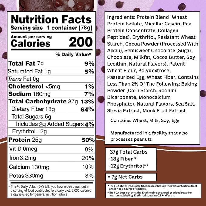 Bootylicious | High-Protein Muffin | 25g Protein, 7g Net Carbs, 2.32-2.75oz Cup, 12-Pack (Double Chocolate)