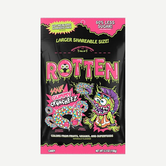 Rotten Sour Gummy Cruncheez - Low Sugar, Low Calorie, 5g Gut-Friendly Prebiotic Fiber, Gluten Free Candy, No Artificial Dyes - 5.3 oz Share Pack