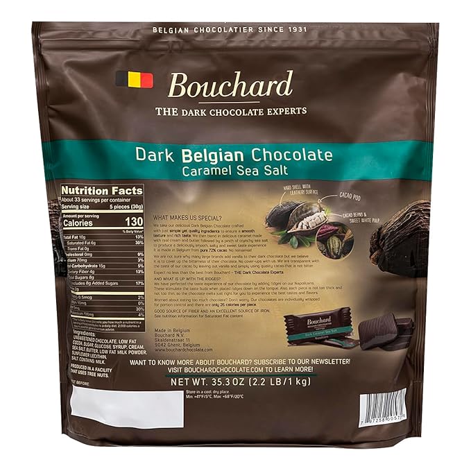 Bouchard Belgian Dark Chocolate Caramel Sea Salt Napolitains 35.3 OZ (2.2 LB/1KG)