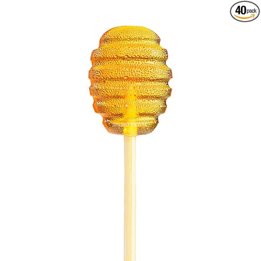 Sparko Sweets Natural Honey Dipper Lollipops, No Artificial Ingredients, No Corn Syrup, Made in USA, 40 Pcs, 1.5-inch Diameter, 1.5 lbs, Gold – Perfect for Tea Stirrers, Sore Throat Remedy, and Gifts