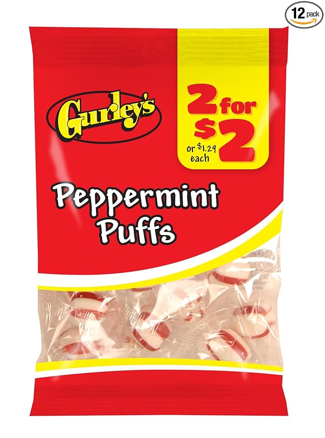 Gurley's Soft Peppermint Puffs, Melt-in-Your-Mouth Mint Candy (Pack of 12)