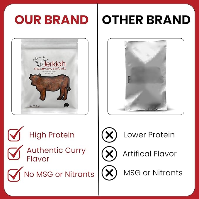 Jerkioh Spicy Curry Premium Beef Jerky – Authentic Vietnamese Street Food Flavor | High-Protein, Low-Fat Beef Snack | Tender Gourmet Strips with Bold Chili Heat | Healthy On-the-Go Protein Snack Pack (5oz)