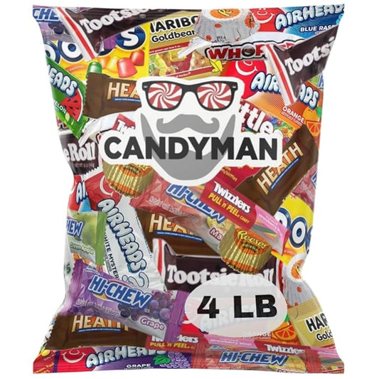 CANDYMAN (4 LB) Chocolate & Candy Bundle with Mixed Individually Wrapped Treats, Fun and Mini Sized Chocolate and Candy for Parties, Valentine's Day