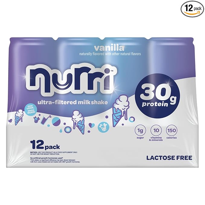 Nurri - 30g Protein Ultra Filtered Milk Shake – Vanilla - Lactose Free, Low Sugar, 150 Calories, 10 Vitamins and Minerals - 11 fl oz, 12 Cans