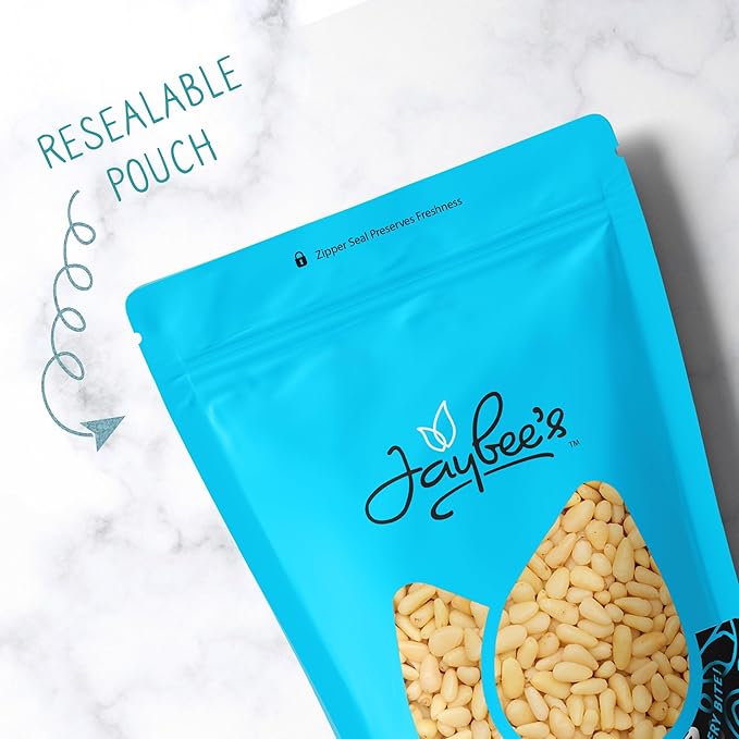 Pine Nuts Raw 2 Pounds | Whole & Natural Unsalted Pignolias | Healthy Protein Snack and Versatile for Cooking, Baking, Salads, Pesto Sauce |Vegan, Keto, Paleo Friendly, Gluten Free, Compare to Organic Pine Nut | Jaybee's
