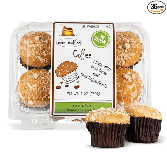 DIJAS Natural Foods Plant-Based 36-Vegan Mini Muffins ONLY $0.97-oz! Natural and Preservative Free Ingredients, Delicious Snack and Breakfast (36 Muffins) (Coffee Cake)