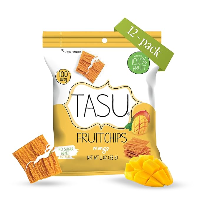 TASU Mango Dried Fruit Chips - 100% Natural, Crispy, Crunchy, and Allergen-Free Healthy Snacks for Kids & Adults, Vegan, Gluten-Free, No Added Sugar, No Oils Added, Perfect for Lunch Bags and On-the-Go Snacks | 12 Pack (1 Oz Each)