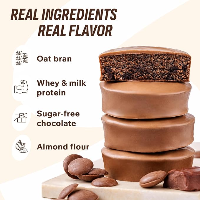 FitnesSHOCK Chocolate Brownie without Added Sugar, 15% Protein, satiating dietary fibre, Soft Texture, 10 Pieces, 50g