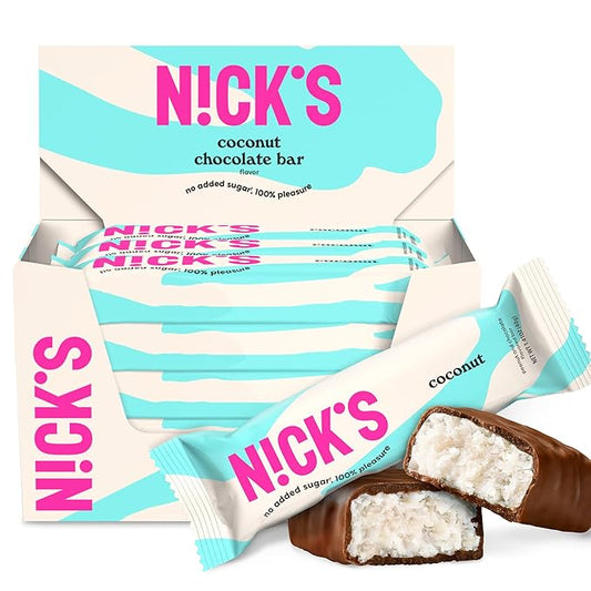 NICKS Coconut Keto Chocolate Candy Bars No Added Sugar, Gluten Free Sweets Low carb Candy Snack Bar – 15-Pack (40g Each)