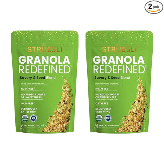 Struesli Savory + Seed Organic Granola, Nut, Grain & Gluten Free, Healthy Snacks with Pumpkin, Sunflower & Chia Seeds, Hemp Hearts, Flax, Tiger Nuts & Sea Salt, Plant Based, Keto & Paleo, 32 Oz, 2 Pack