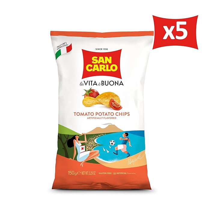 San Carlo Multi Pack 5X Tomato n°1 Italian Potato Chips - 150gr - for Snacking Bliss