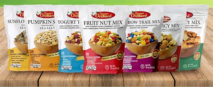 MIXED NUTS Rainbow Trail Mix by Premium Orchard - Healthy Trail Mix Variety Pack Peanuts Raisins Cashews Almonds Chocolate Buttons Heart Healthy Snacks for Adults and Kids Snacks
