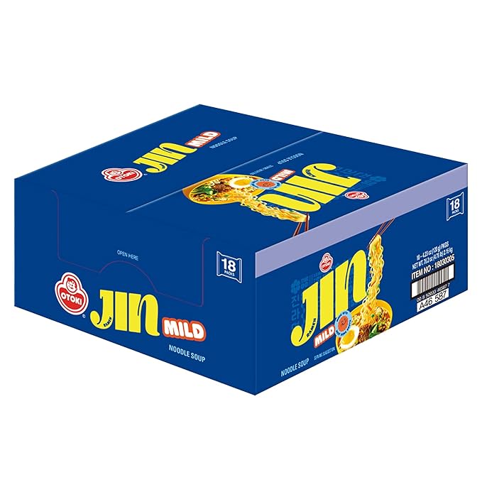 OTOKI Jin Ramen Mild, Korean Instant Noodles with 13-Hour Simmered Beef Bone Broth, Savory & Smooth Flavor, Ready in 4 Minutes, 4.23 oz (18 Pack)