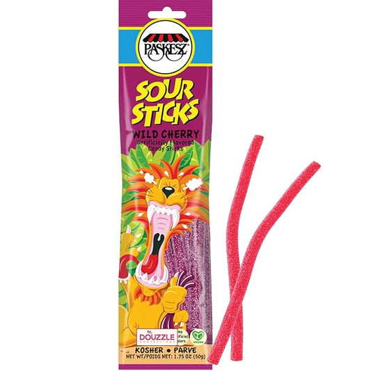 DOUzzle Valentines Day Sweet Treats, Sour Sticks Chewy Candy Straws Wild Cherry (1.8 OZ - 1 Pack) Goodie Bag Stuffer, Pinata Filler - Kosher Parve