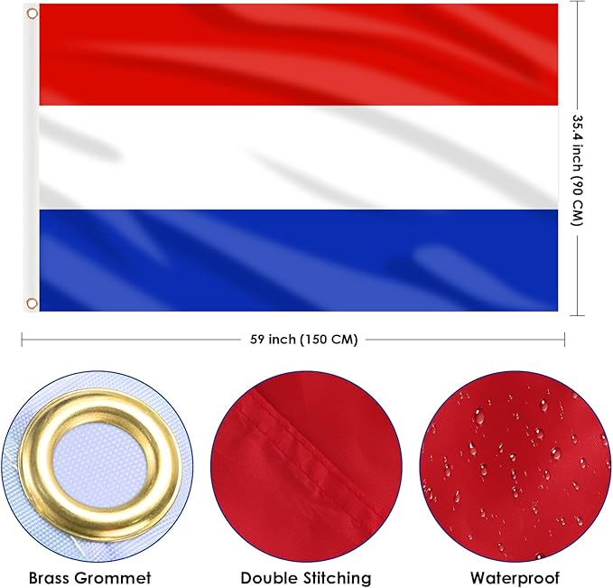 AhfuLife 2 Pcs Netherlands Flag 3x5 Ft, Large Netherlands National Flags for Outside - Double Side with Brass Eyelets for Olympic Party Decorations, Bar Garden Street Decoration Indoor Outdoor