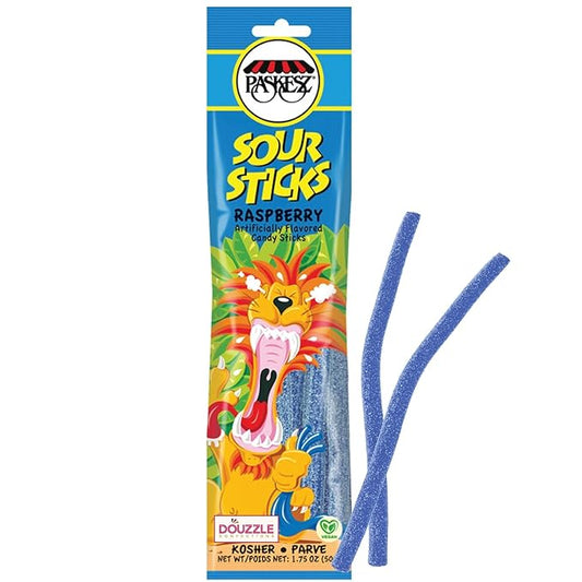 DOUzzle Valentines Day Sweet Treats, Sour Sticks Chewy Candy Straws Blue Raspberry (1.8 OZ - 1 Pack) Goodie Bag Stuffer, Pinata Filler - Kosher Parve