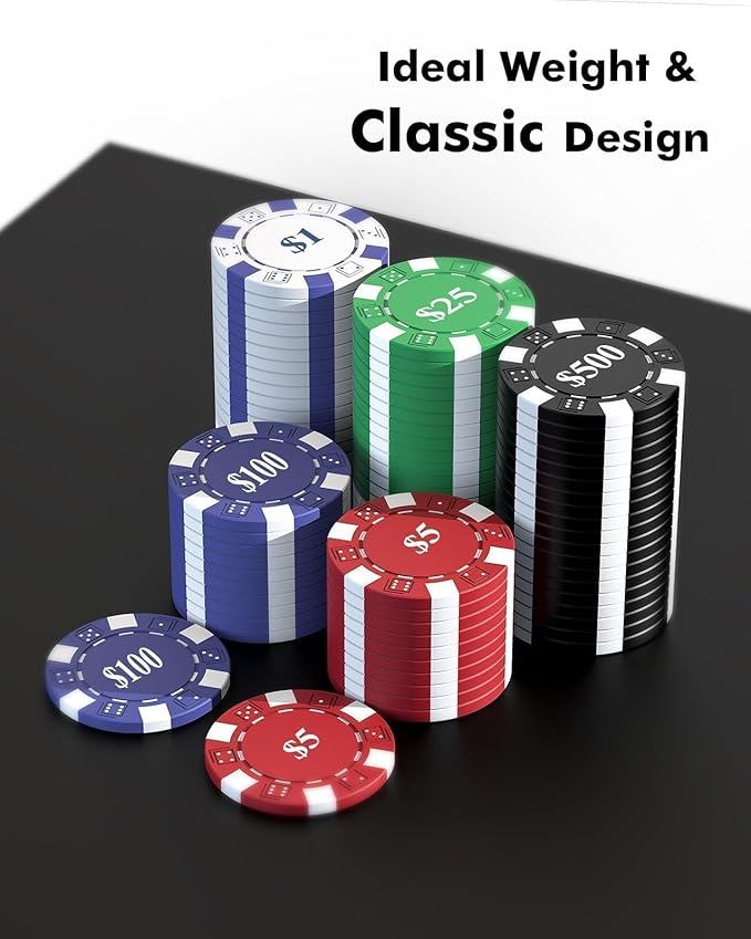 500pcs Numbered Poker Chip Set - 11.5g Heavyweight Casino Grade Composite Chips with Aluminum Case, 2 Decks of Cards, Dealer Buttons for Texas Hold'em & Blackjack - Complete Adult Game Night Kit