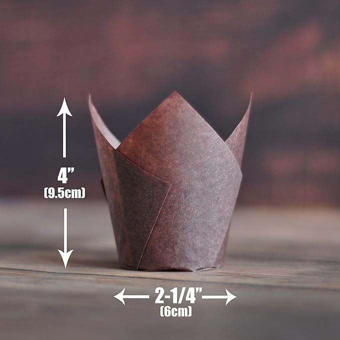 MyBakning 500 pcs Large size Brown Tulip Baking Cups 2-1/4"(Base diameter) x 4"(Wall height) Greaseproof paper baking cupcake Muffin liners
