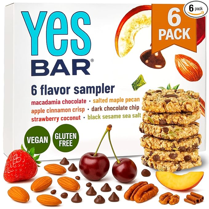 The YES Bar – Six Flavor Variety Pack – Plant Based Protein, Decadent Snack Bar – Vegan, Paleo, Gluten Free, Dairy Free, Low Sugar, Healthy Snack, Breakfast, Low Carb, Keto Friendly (Pack of 6)