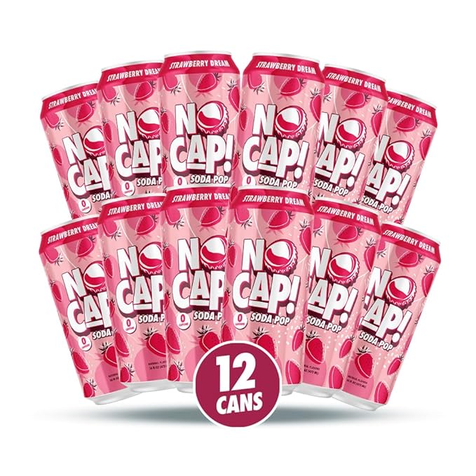 No Cap! Healthy Soda Alternative, Natural Allulose, Zero Sugar, Zero Calorie, Caffeine Free, | Hydrating Electolytes, Natural Flavors 16 oz. (Strawberry Drean)