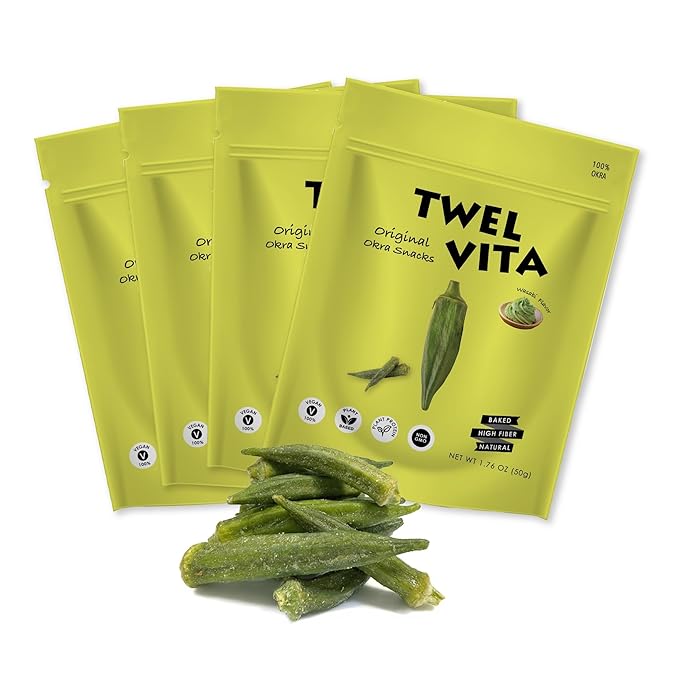 TWEL VITA Natural Wasabi Okra Crisps, 4-Pack (1.76 oz Each) | Vegan, Clean Label, Non-GMO, Gluten-Free, Paleo & Keto Friendly Snack Variety Pack