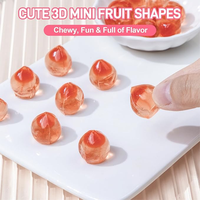 AMOS 4D Gummy Candy Peach Burst – 3D Peach Shaped, Jelly-Filled, Natural Flavor Fruit Gummy – 240g Box (Pack of 10) – Fruit-Filled Gummy Treats for Kids & Adults