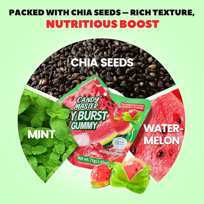 Candy Master Peelable Fruit Gummies Watermelon Flavors 3Pack, 6 Flavors Fun to Peel, Chewy Texture, Halal-Certified Holiday Gifts