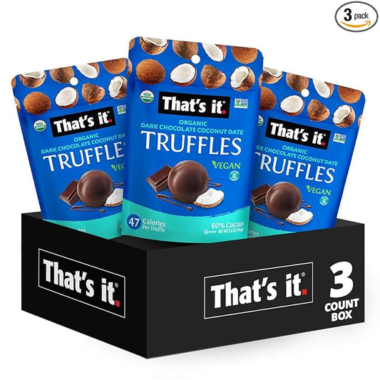 That’s it. Coconut Truffles 3 Pack (3.4 oz Each) | Organic Dark Chocolate Covered Coconut Bites | Plant-Based, Vegan Snack