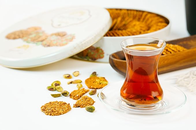Zaitoune Barazek Cookies - 18 oz | Luxurious Crunchy Sesame & Pistachio Cookies Handcrafted in Turkey | Beautiful Reusable Gift Tin | Perfect for Coffee or Tea | Great Sharing Present