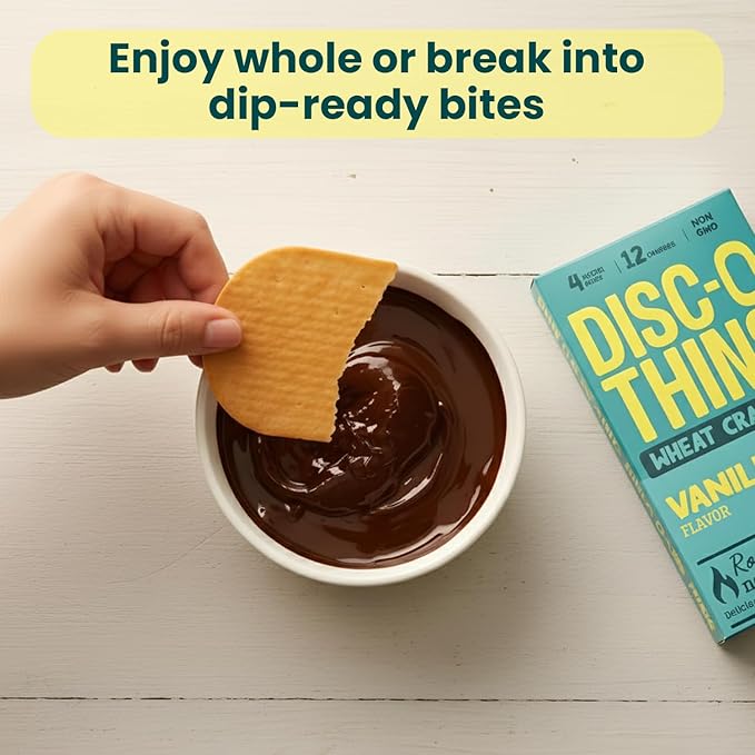 Disc-O Thins Roasted Wheat Crackers 72pcs (Vanilla)- Tea-Coffee On-the-go Snacks/ Healthy Breakfast Crackers- Ideal With Herbal & Black Tea or Coffee- Non GMO & Guilt Free Healthy Travel Snacks For Adults & Kids
