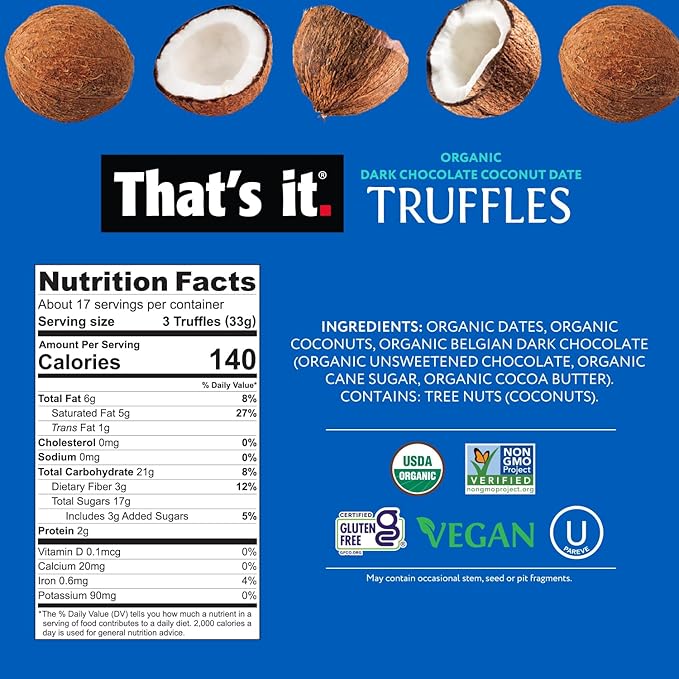 That's it. Organic Chocolate 100% Plant-Based, Vegan, Gluten-Free, All Natural (20 OZ) (Coconut Date)