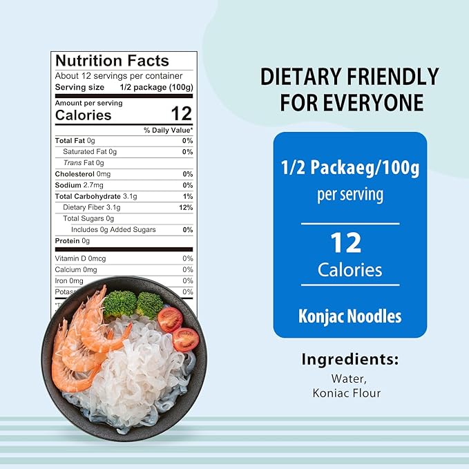 Soeos Konjac Noodles, Fettuccine, 9.5oz (270g) 6 Packs, Kosher, Sugar Free, Gluten Free, Low Calorie, Low Carb Pasta, Shirataki Noodle
