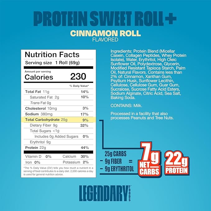 Legendary Foods Cinnamon Roll 22g Protein Bars – Gluten-Free, Low Carb Meal Option – Sweet Zero Sugar Snack, Keto-Friendly – 10-Pack High Protein Pre- or Post-Workout Nutrition Bars