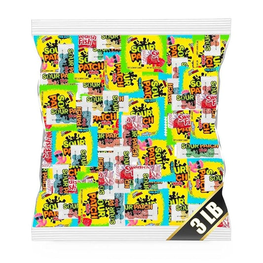 Bulk Gummy Candy Variety Pack, 3 LB of Sweet & Sour Gummy Mix, Patch & Swedish Chewy Minis, Individually Wrapped Candy, Great Stocking Stuffer