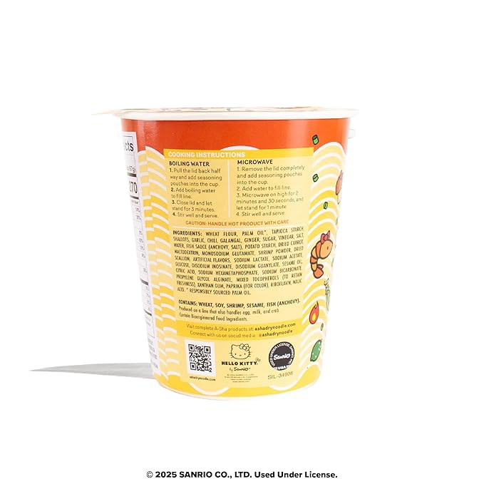 Hello Kitty Instant Ramen Noodle Cup | 6 Pack | Hot and Sour Flavor | Premium Microwaveable Ramen Soup Mix, Asian Snacks
